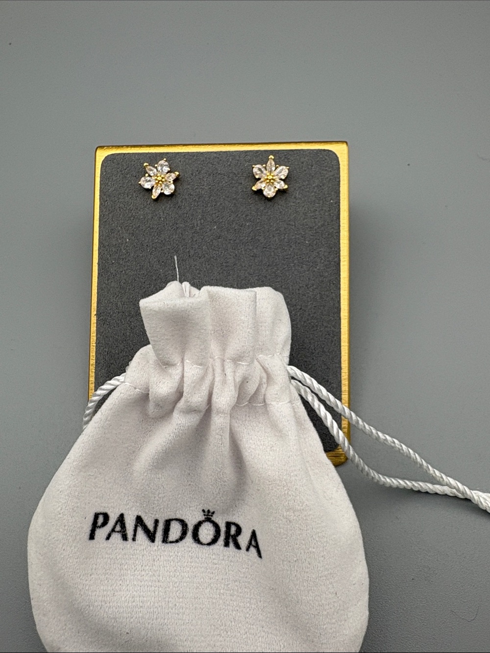 Pandora Gold Flower Stud Earrings with CZ